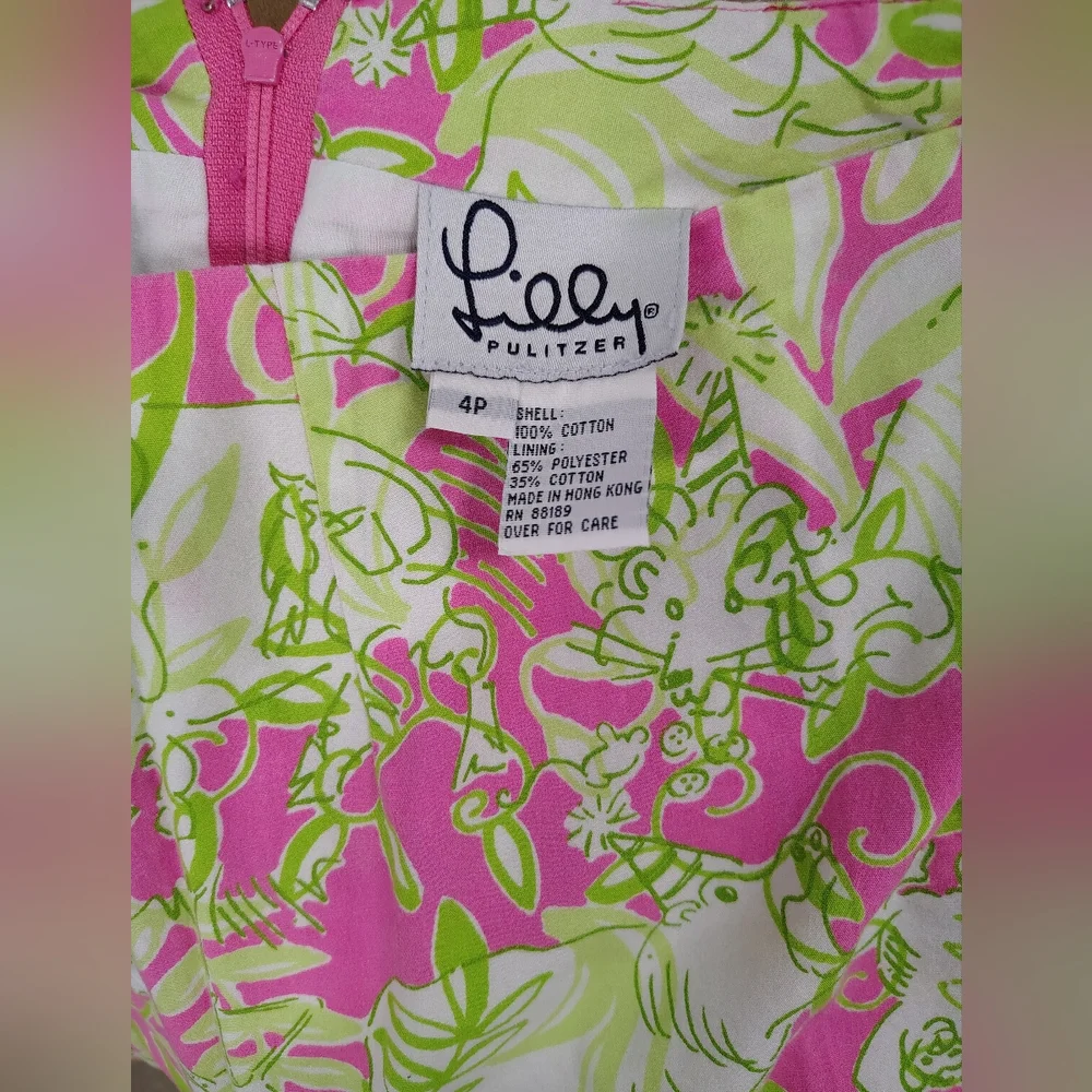 LILLY PULITZER VINTAGE '90's PINK JUNGLE PARTY ANIMALS CUTE MINI SKIRT SIZE 4P